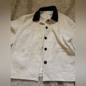 Fashion Nova Cream Canvas Jacket with Black Collar